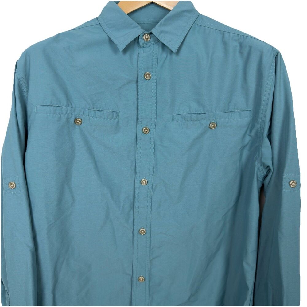 RailRiders LOA Outdoors Rool Tab Sleeve Shirt Mens M Nylon Blend Teal Pockets